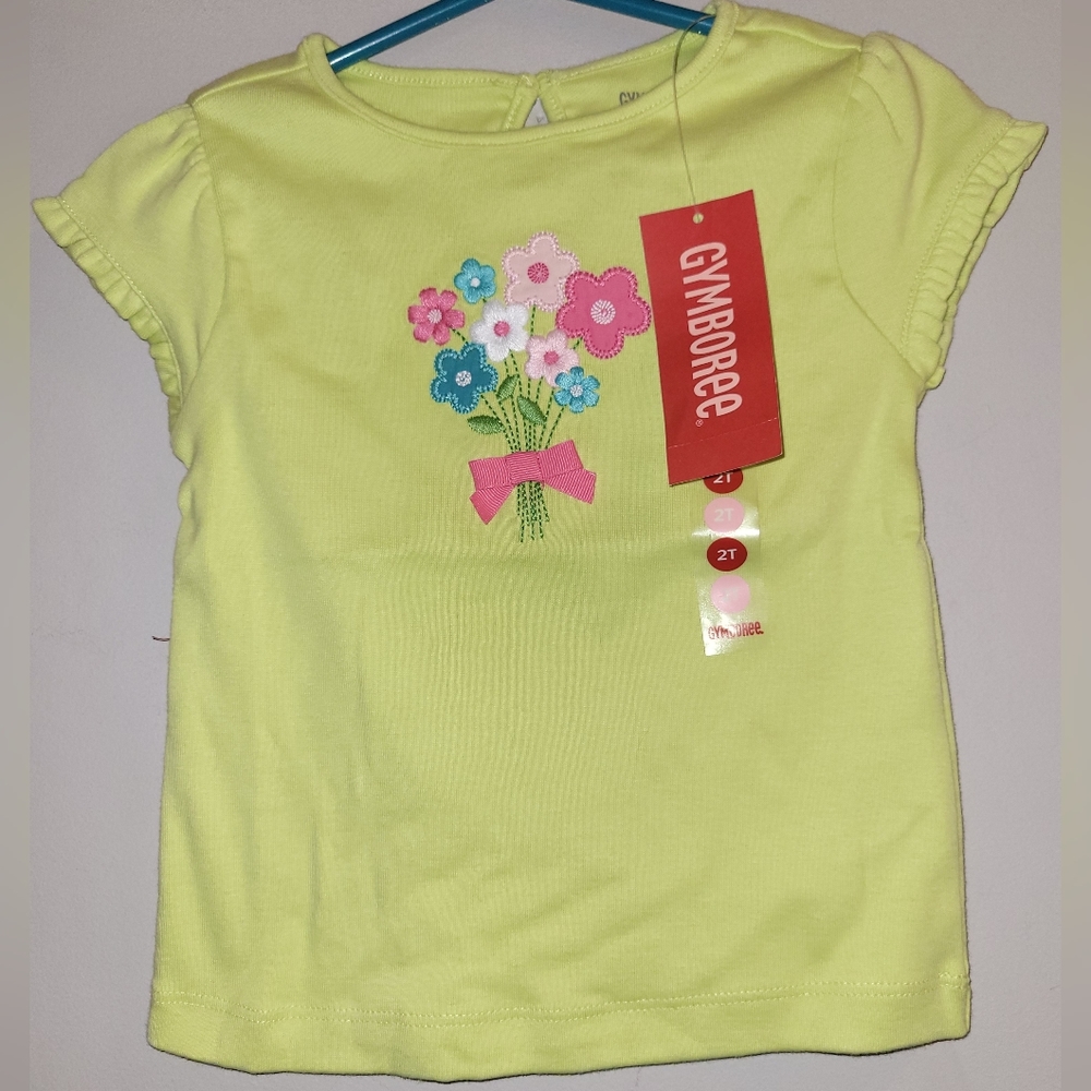 🆕️🌸 Vintage Gymboree Flower Garden Spring Green Embroidered Short Sleeved Top